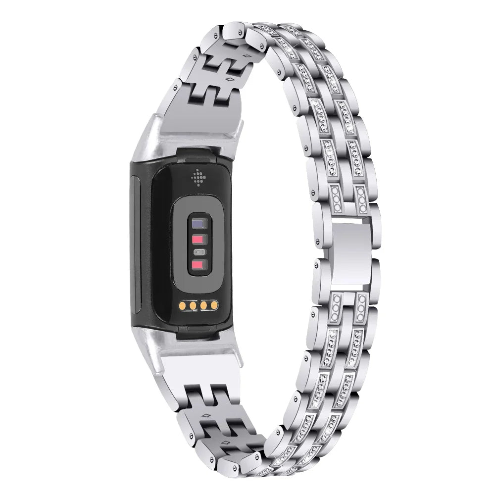 Fitbit Charge 5 6 Metal Band - Stylish Diamond Strap