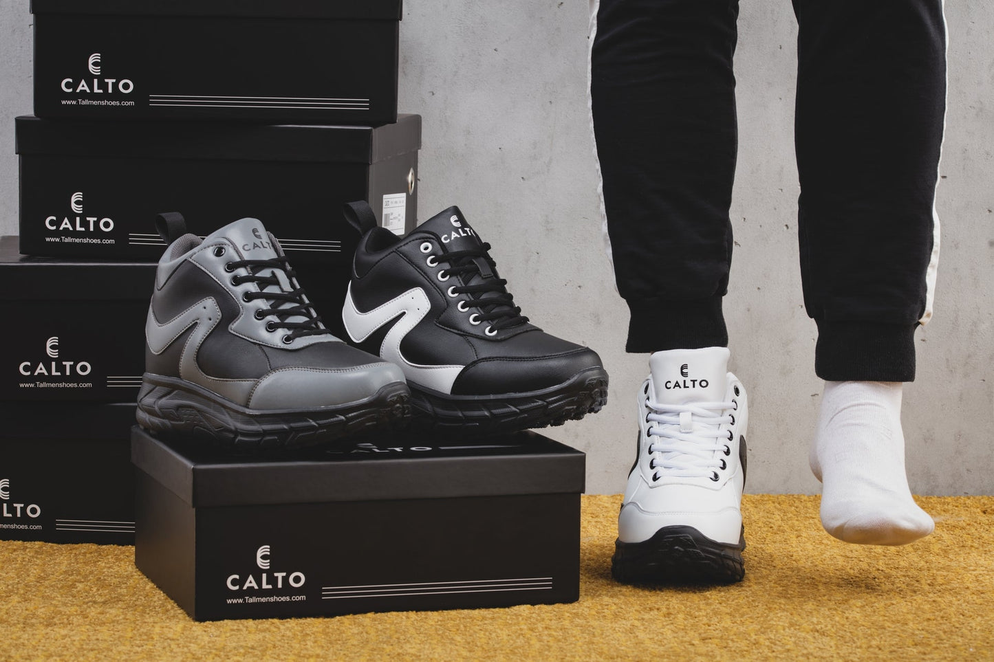 CALTO - S22772 - 4 Inches Taller (Black/White) - Hiking Style Boots - Triathlete Store