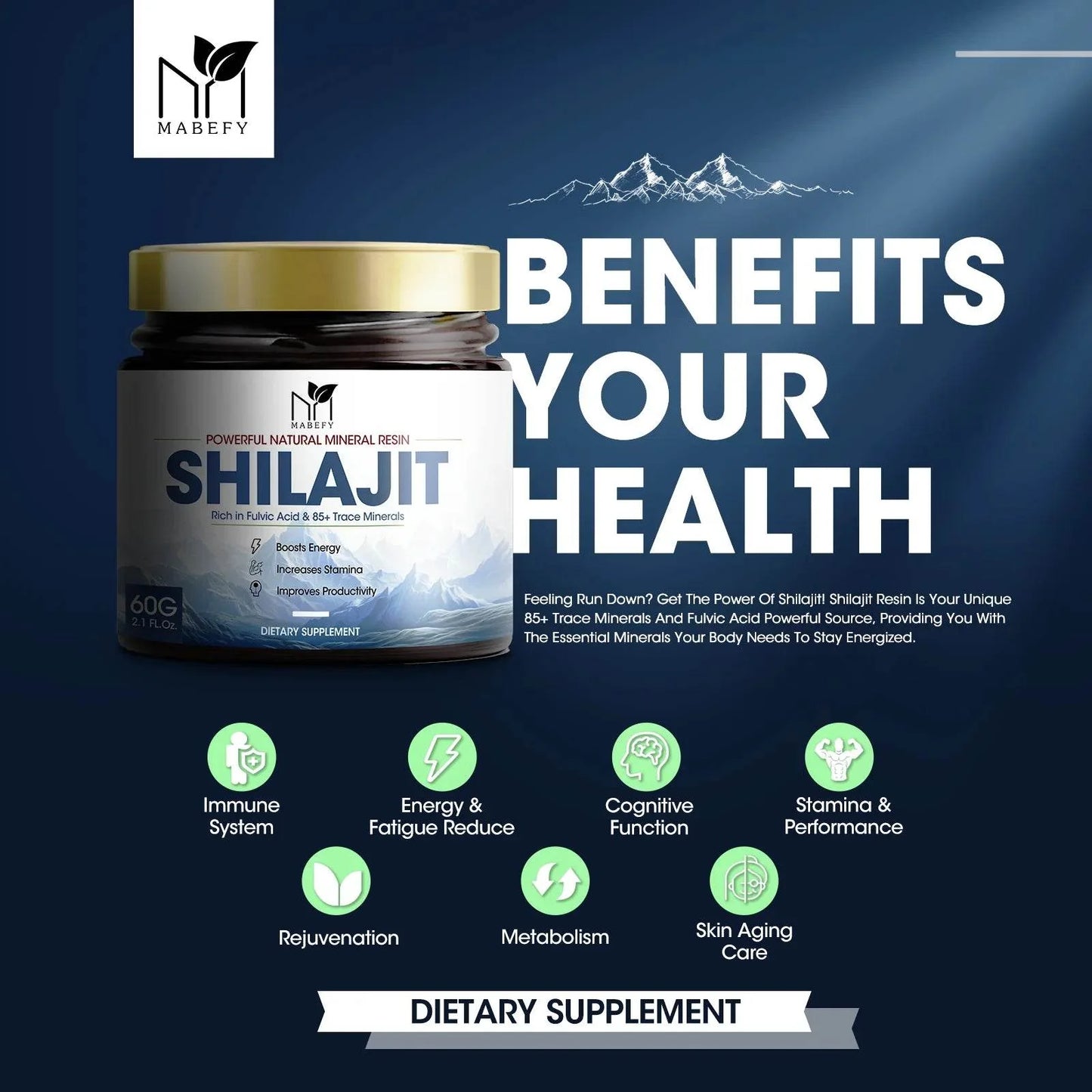 60g 100% Himalaya Pure Shilajit Resin Original Mineral Health Supplement Non-GMO Brain Memory Cognitive Energy Health