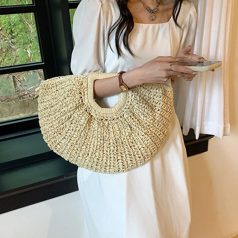 Half Moon Design Basket Beach Straw Bag