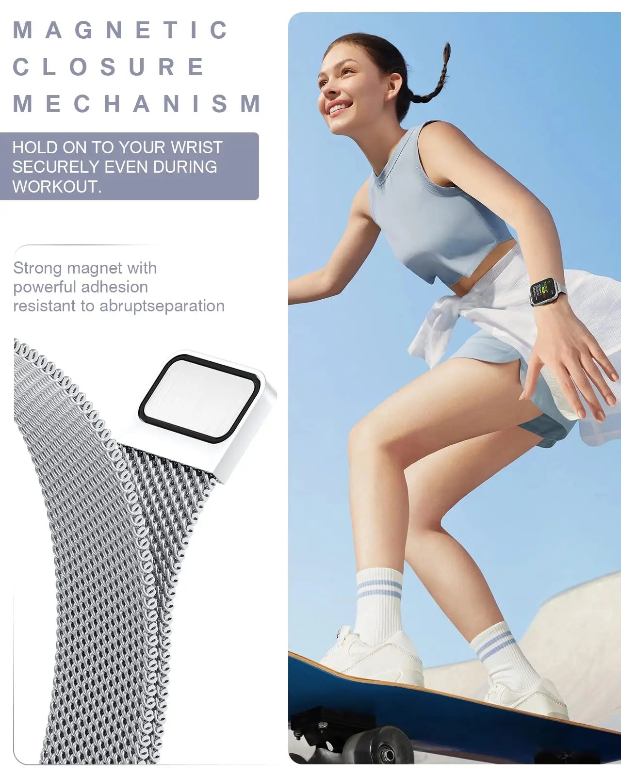 Apple Watch Slim Milanese Loop Band - Stainless Steel Mesh