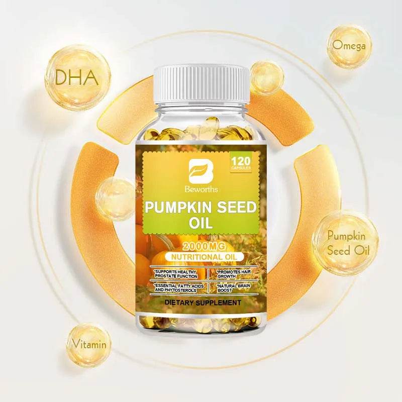 BEWORTHS Pumpkin Seed Oil Capsules for Brain Boost Prostate Urinary Function &Cardiovascular Health Hair Growth Boost Metabolism