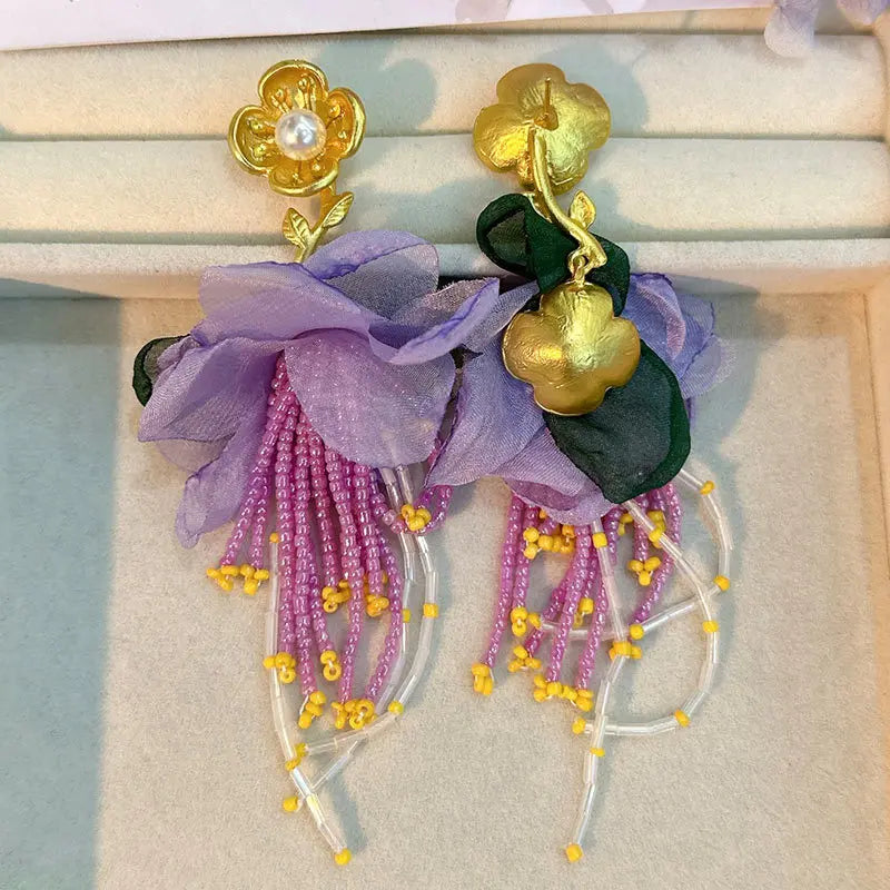 Handmade Cotton Long Tassel Earrings