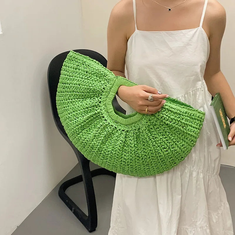 Half Moon Design Basket Beach Straw Bag