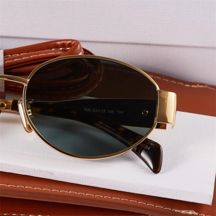 Gold Metal Frame Oval Small Sunglasses