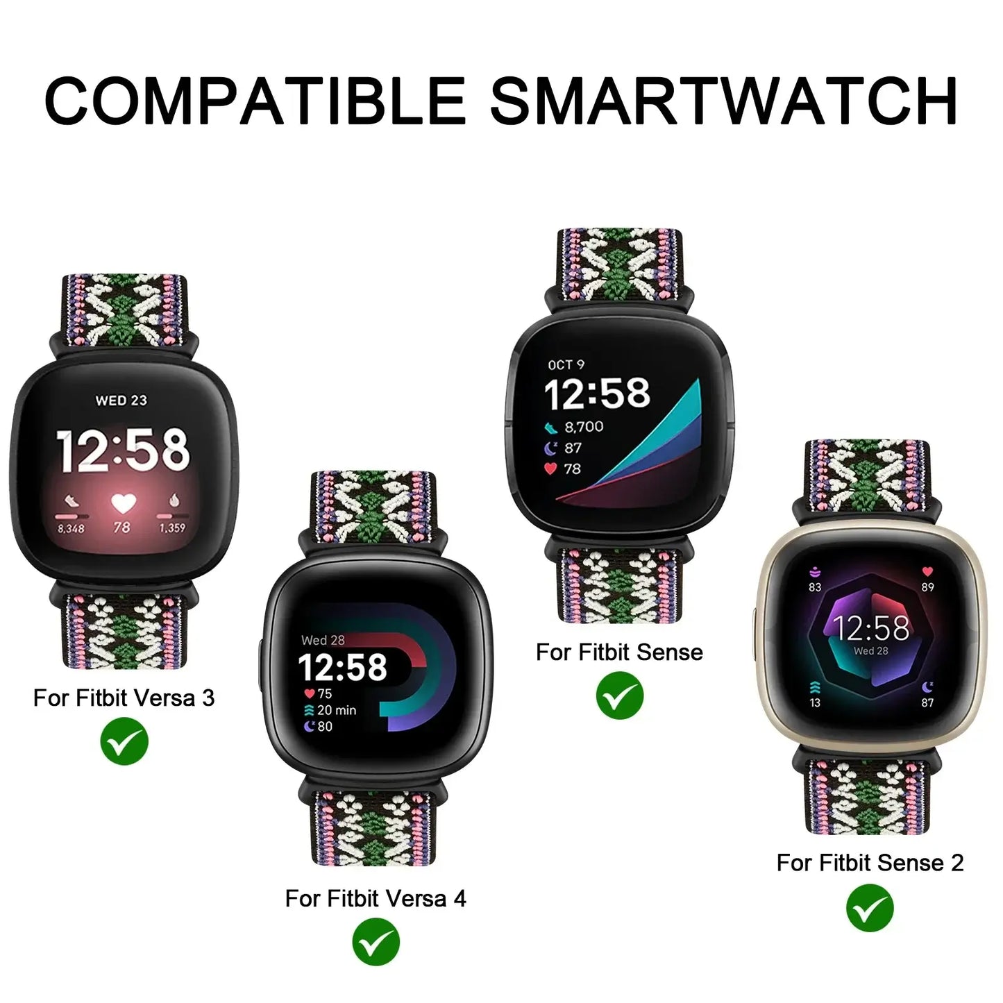 Fitbit Versa & Sense Elastic Nylon Band - Colorful Straps