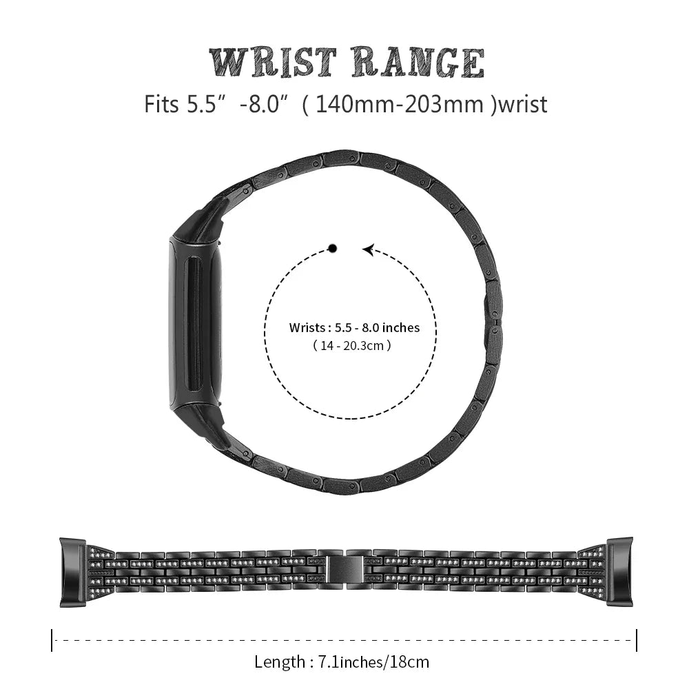 Fitbit Charge 5 6 Metal Band - Stylish Diamond Strap