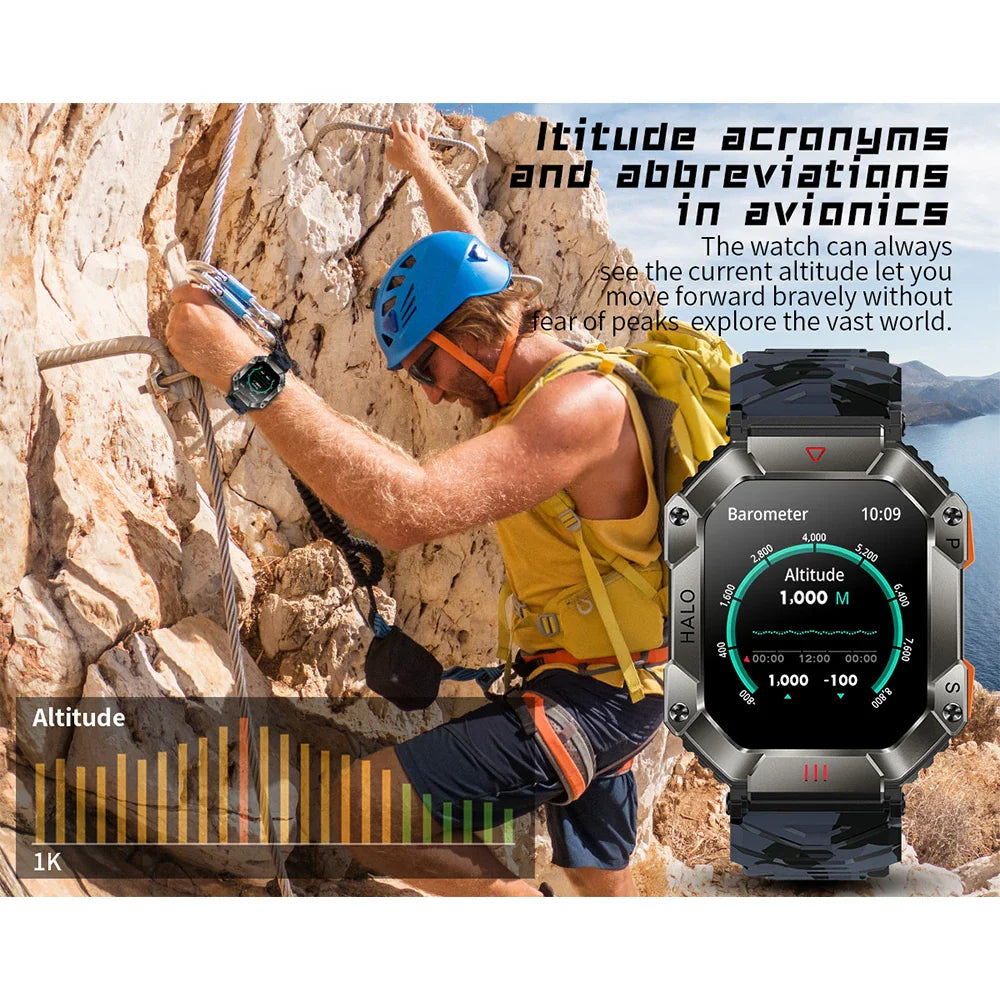 2024 New Outdoor Sports Smart Watch Altitude Pressure Compass Heart Rate Blood Oxygen Monitoring Bluetooth Call Smartwatches 