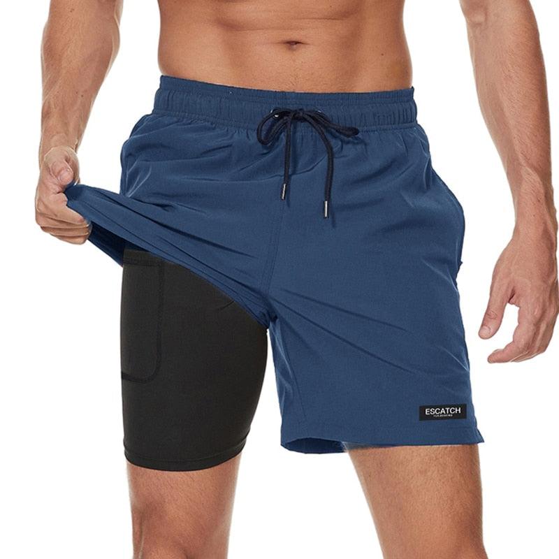Men's Swimming Trunks with Compression Liner 2 in 1 Quick-Dry Gym Sports Shorts Swim Shorts with Pockets Beach Swimming Trunks Quick Dry Swim Shorts with Pockets