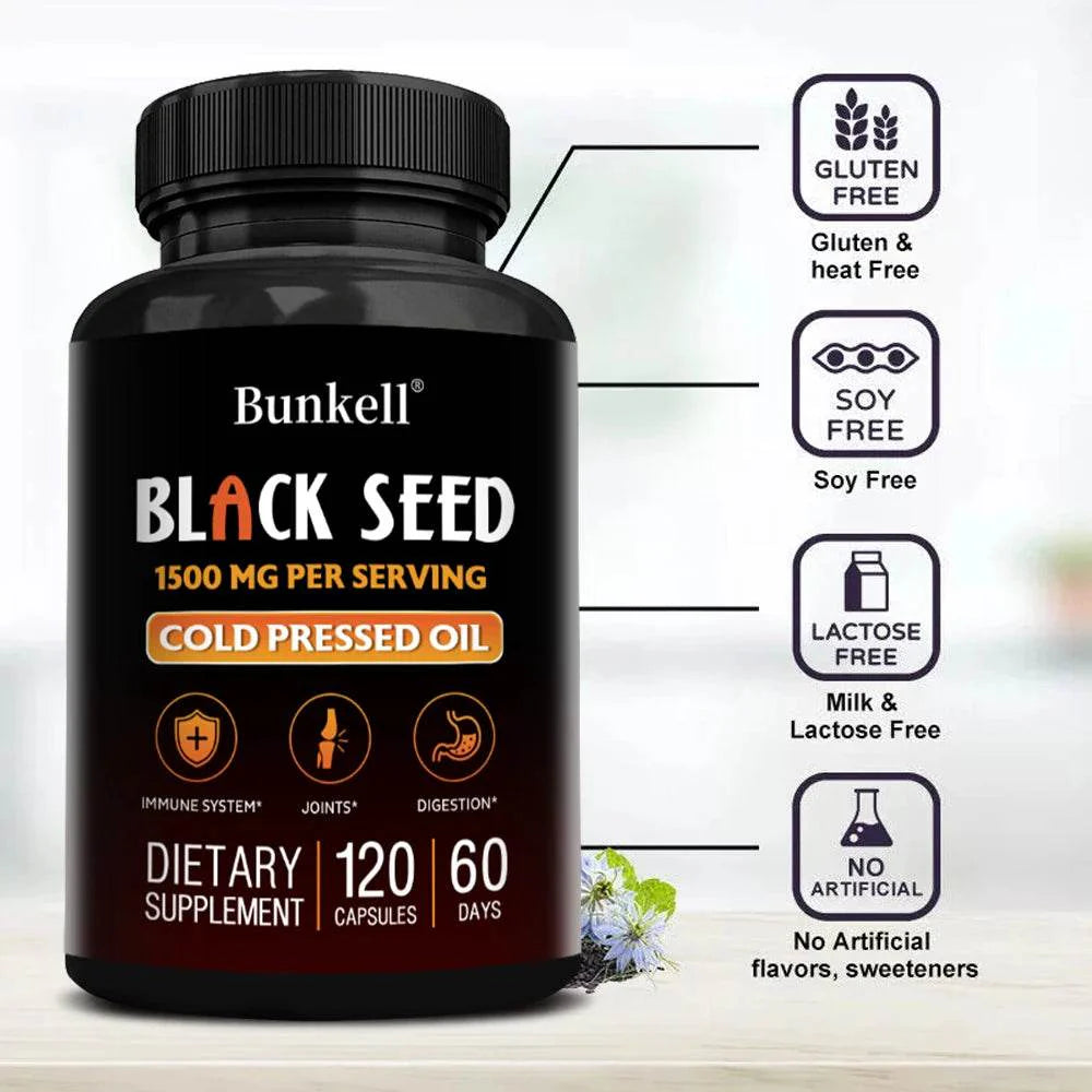Black Cumin Seed Oil Capsules, Rich in Antioxidants, Supports Digestive, Respiratory, Kidney, Liver and Circulatory Function