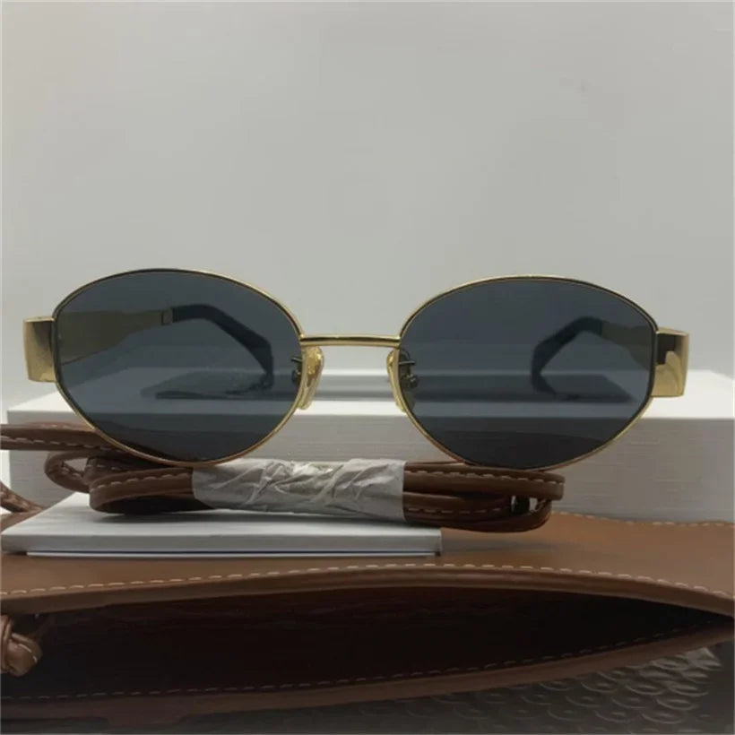 Gold Metal Frame Oval Small Sunglasses