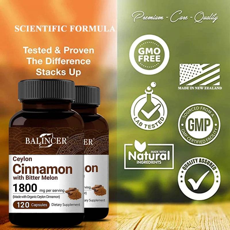 Ceylon Cinnamon 1800mg - Organic Ceylon Cinnamon & Organic Bitter Melon, 2-in-1 Support, Bone, Joint, Blood Sugar, Antioxidant
