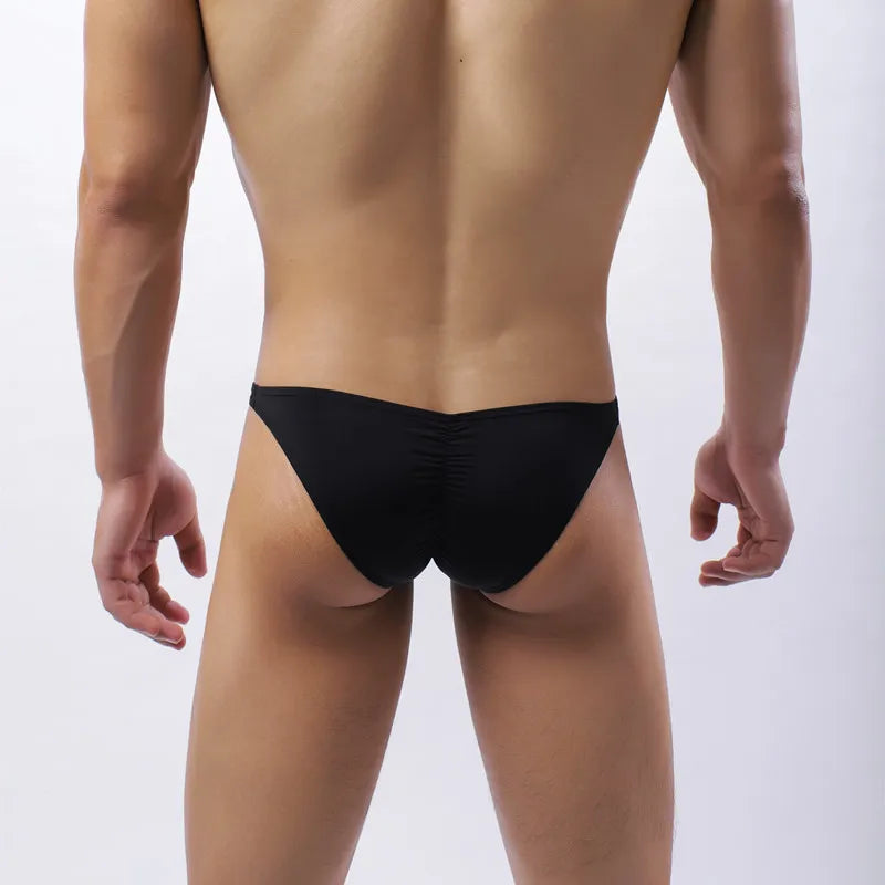 Black Wrinkle Large Size Briefs High Elastic Ice Silk Man Underwear