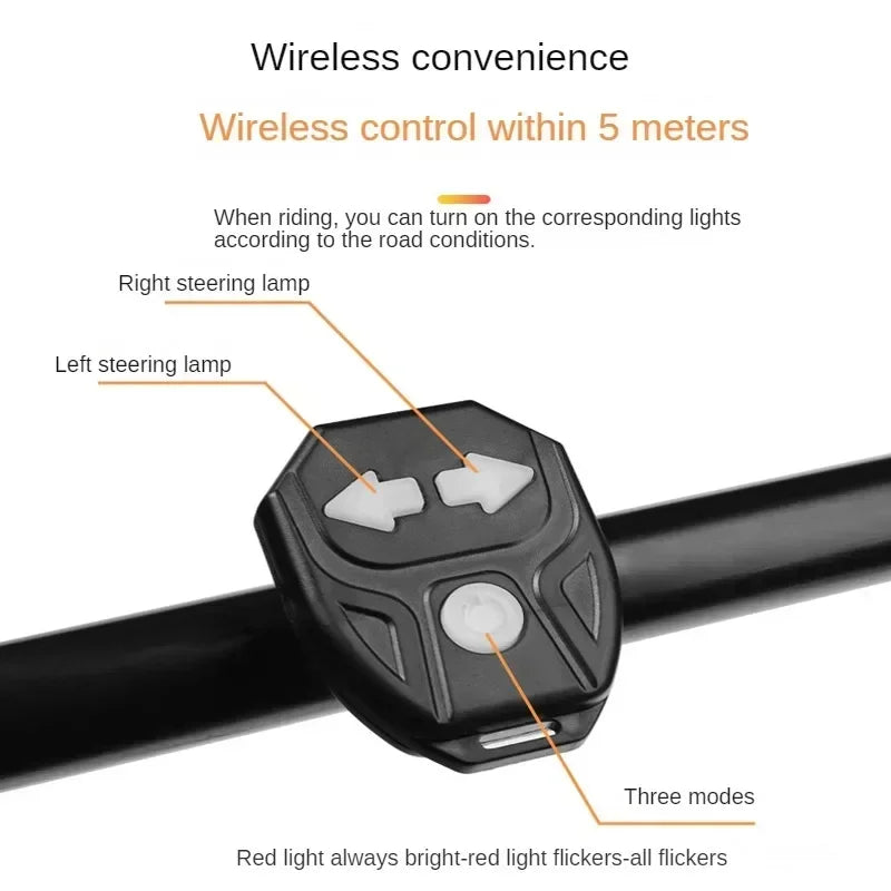 LED Bike Turn Signal Rear Light with Remote and USB Rechargeable Battery