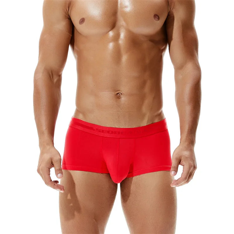 SEOBEAN Men’s Low-Waist Boxers with Contour Pouch – Nylon Spandex Blend