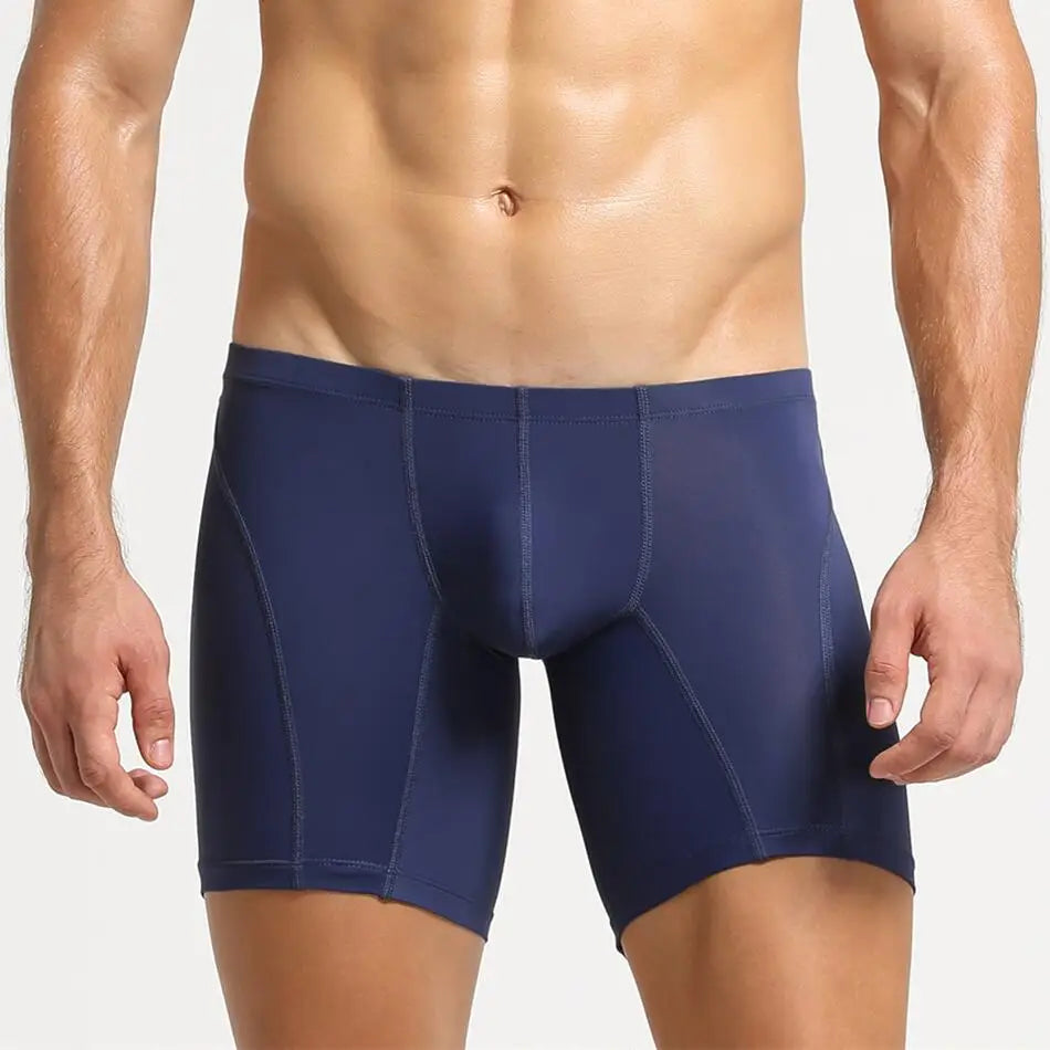 Men’s Long Leg Boxer Shorts – Stretch Ice Silk Athletic Underwear