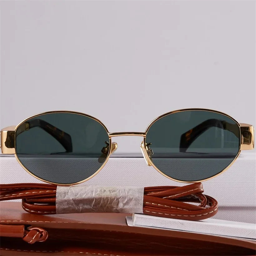 Gold Metal Frame Oval Small Sunglasses