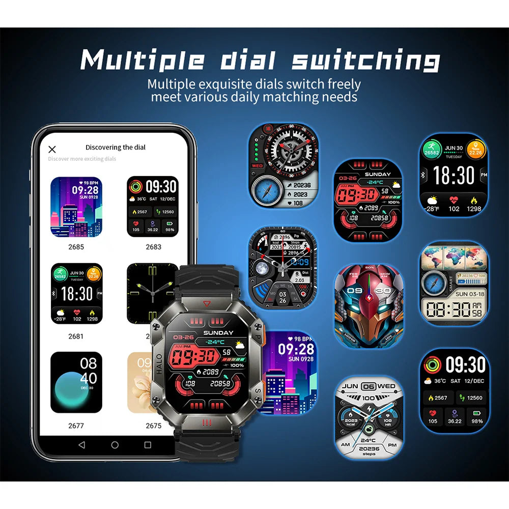 2024 New Outdoor Sports Smart Watch Altitude Pressure Compass Heart Rate Blood Oxygen Monitoring Bluetooth Call Smartwatches 