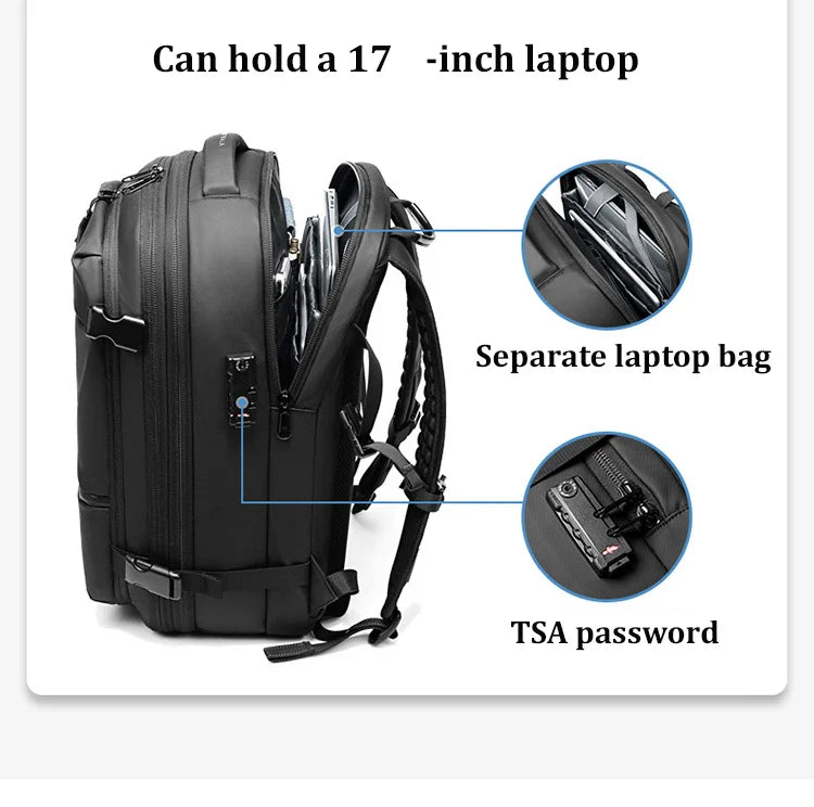 17" Laptop Travel Backpack for Men, Large Capacity, Business & School