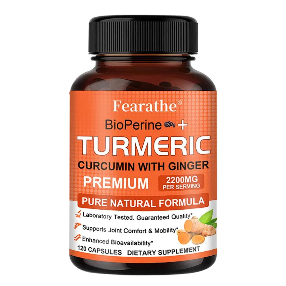Fearathe Turmeric Supplement - Contains black pepper and ginger for antioxidant benefits, improved joint mobility, inflammation