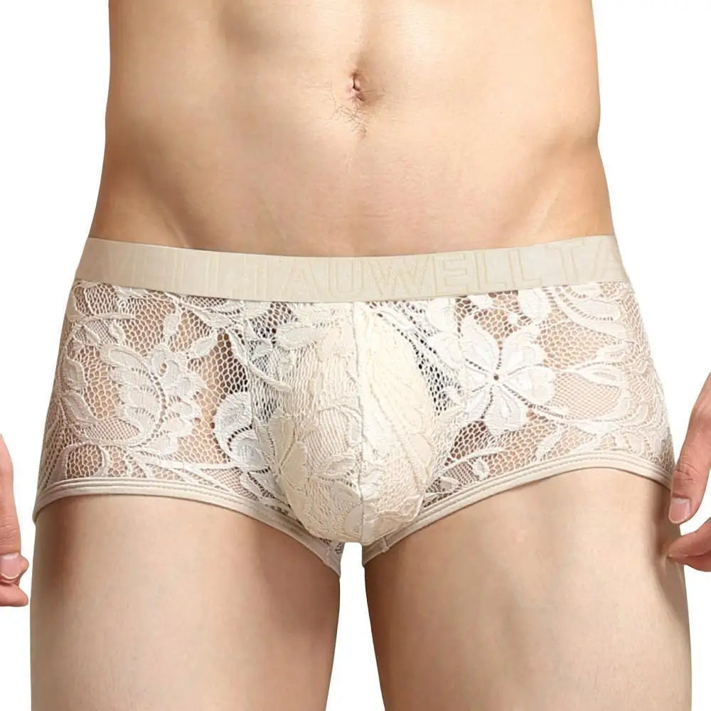 Sexy Mens Boxers Lace Transparent Mesh Underwear Underpants See Through Boxershorts Low Waist Panties Boxer for Man