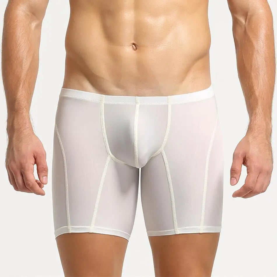 Men’s Long Leg Boxer Shorts – Stretch Ice Silk Athletic Underwear