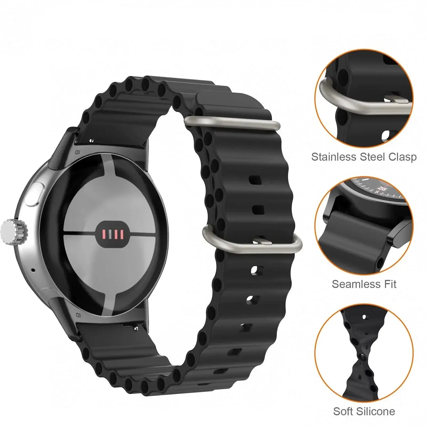 Google Pixel Silicone Strap - Comfortable, Waterproof Design