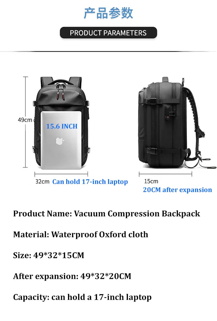 17" Laptop Travel Backpack for Men, Large Capacity, Business & School