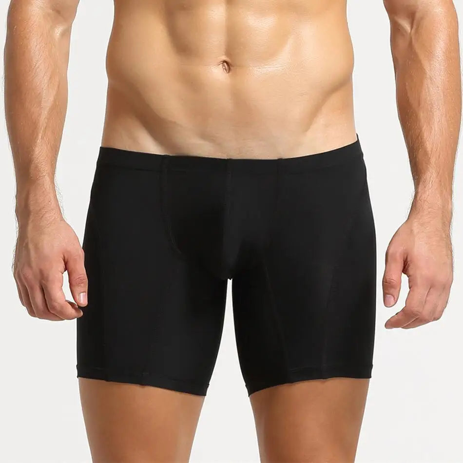 Men’s Long Leg Boxer Shorts – Stretch Ice Silk Athletic Underwear