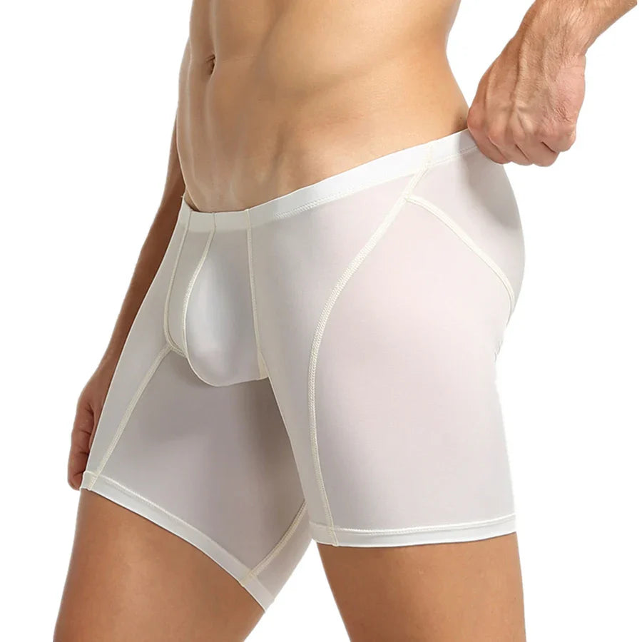 Men’s Long Leg Boxer Shorts – Stretch Ice Silk Athletic Underwear