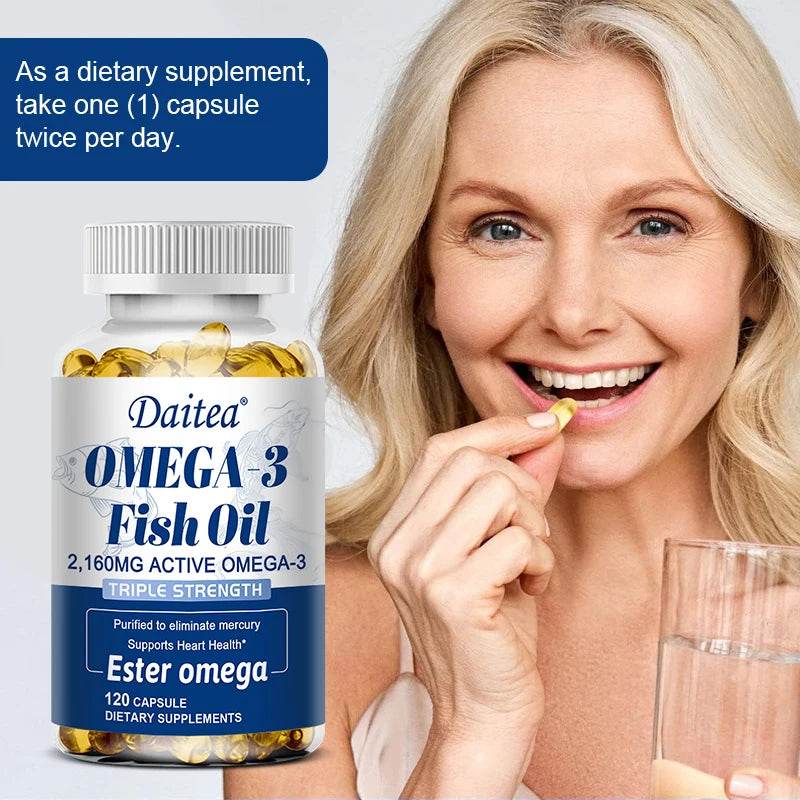 Omega-3 Fish Oil Supplement, Support Brain, Heart Health, Focus, Protect Cardiovascular System, Promote Cellular Energy Health