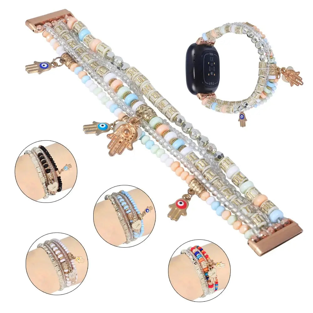 Fitbit Versa & Sense Beaded Elastic Band - Stylish Boho