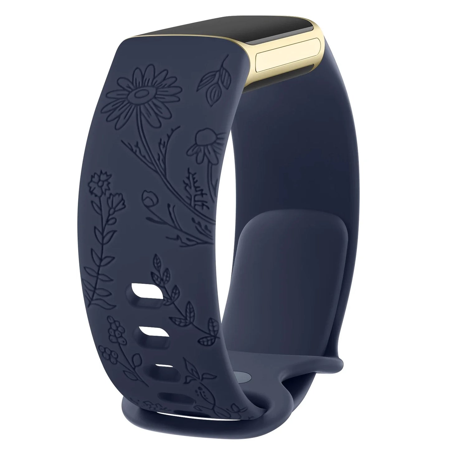 Fitbit Charge 5 6 Silicone Flower Engraved Soft Strap