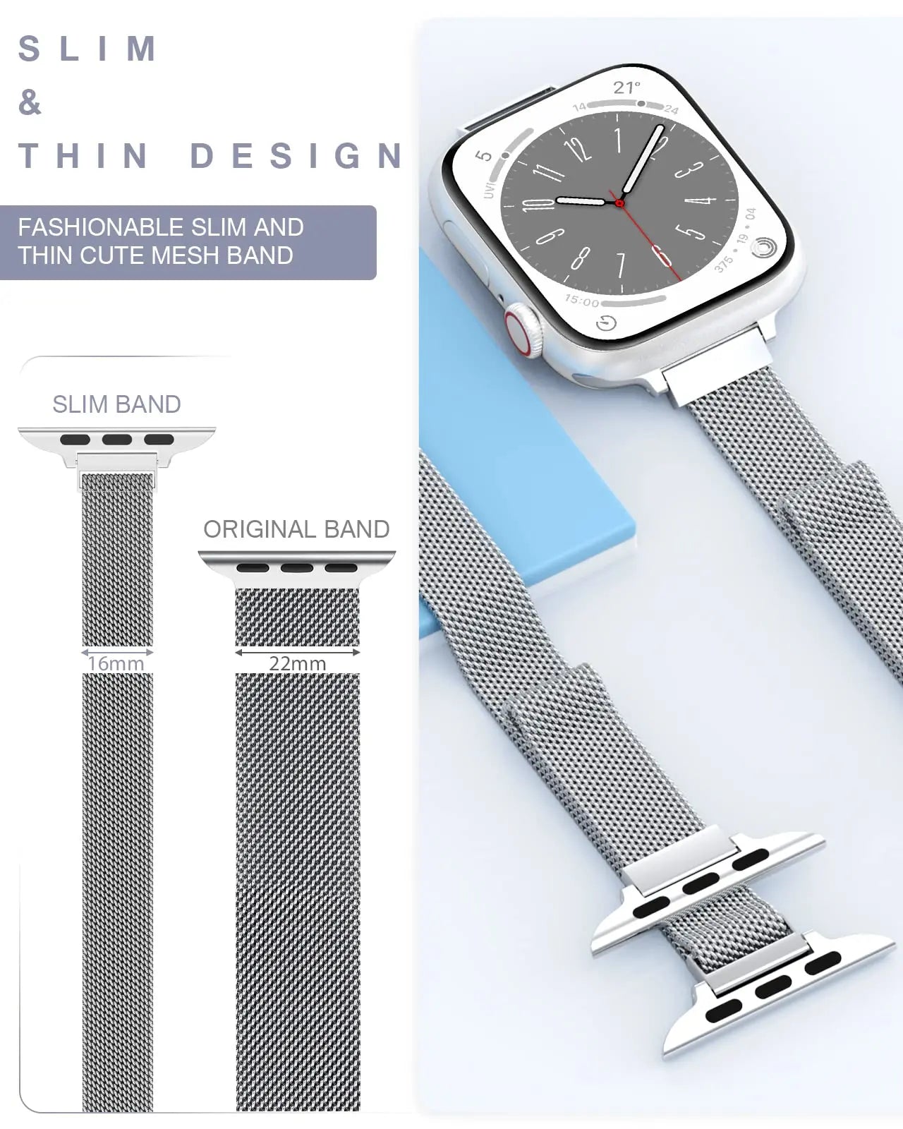 Apple Watch Slim Milanese Loop Band - Stainless Steel Mesh