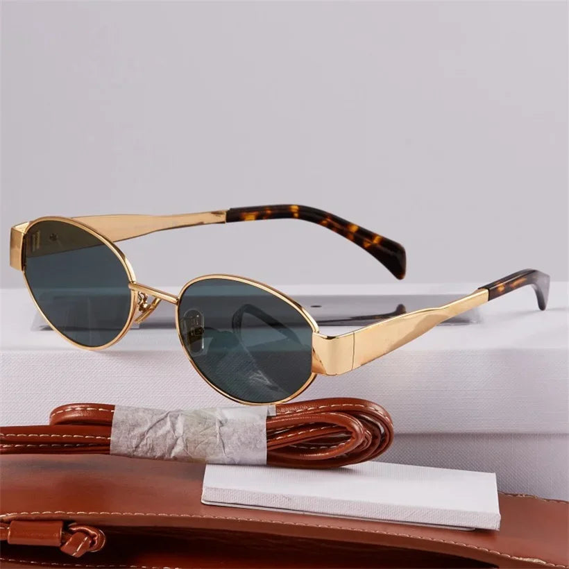 Gold Metal Frame Oval Small Sunglasses