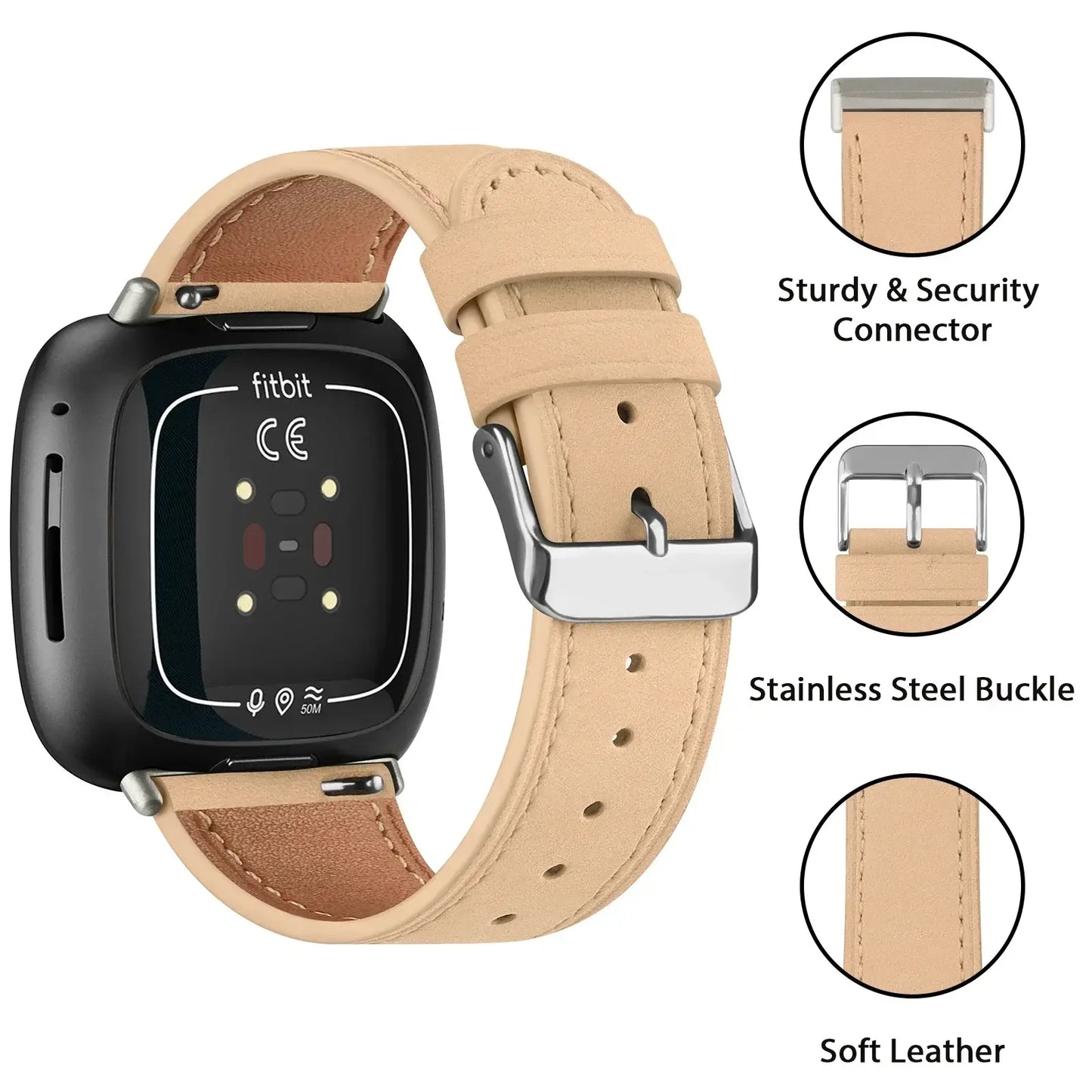 Fitbit Versa & Sense Leather Band - Premium Classic Design