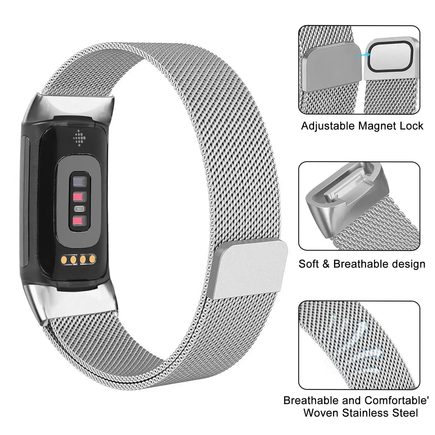 Fitbit Charge 5 6 Stainless Steel Magnetic Band - Stylish Durable