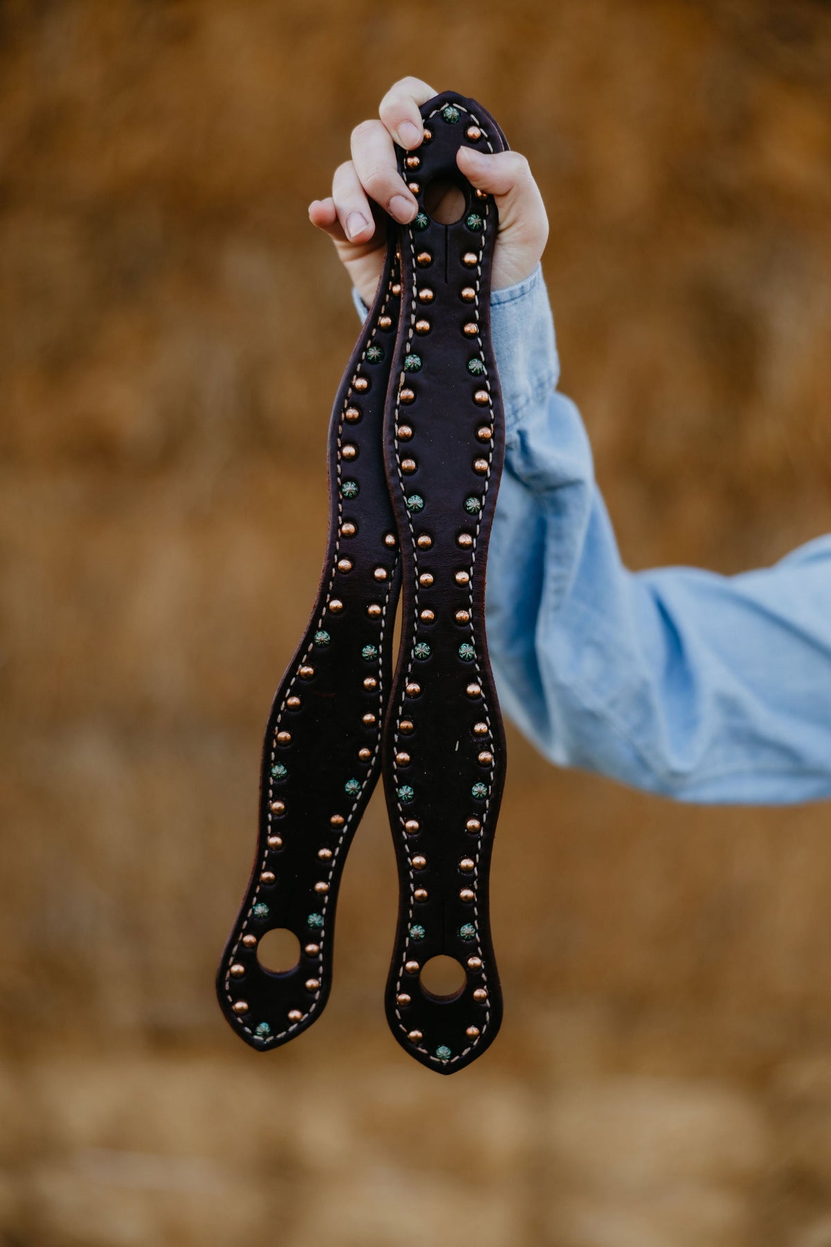 Turquoise and Copper Dotted Harness Slobber Straps
