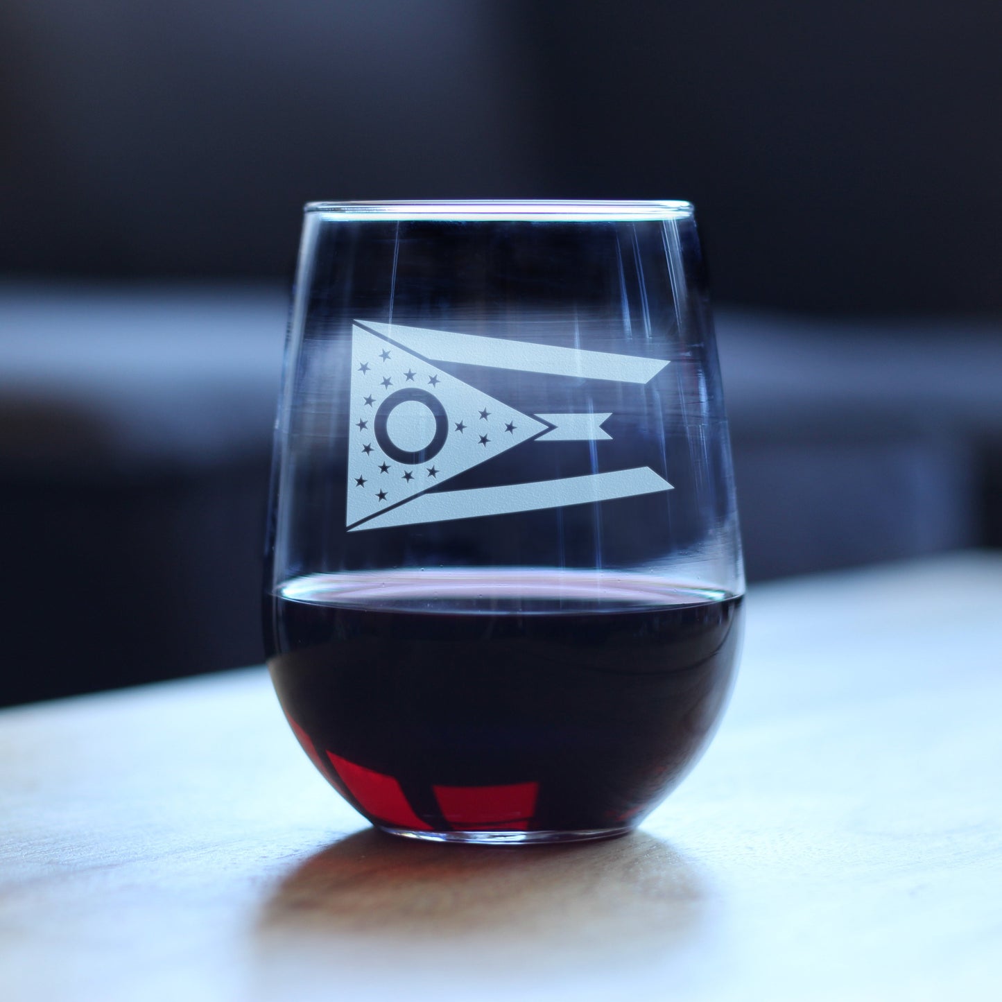 Ohio Flag Stemless Wine Glass - State Themed Drinking Decor and Gifts for Ohioan Women & Men - Large 17 Oz Glasses