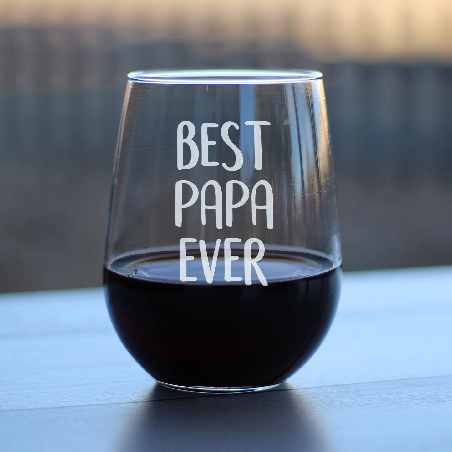 Best Papa Ever Cute Stemless Wine Glass, Large 17 Ounce Size, Etched Sayings, Father's Day or Birthday Gift for Grandpa