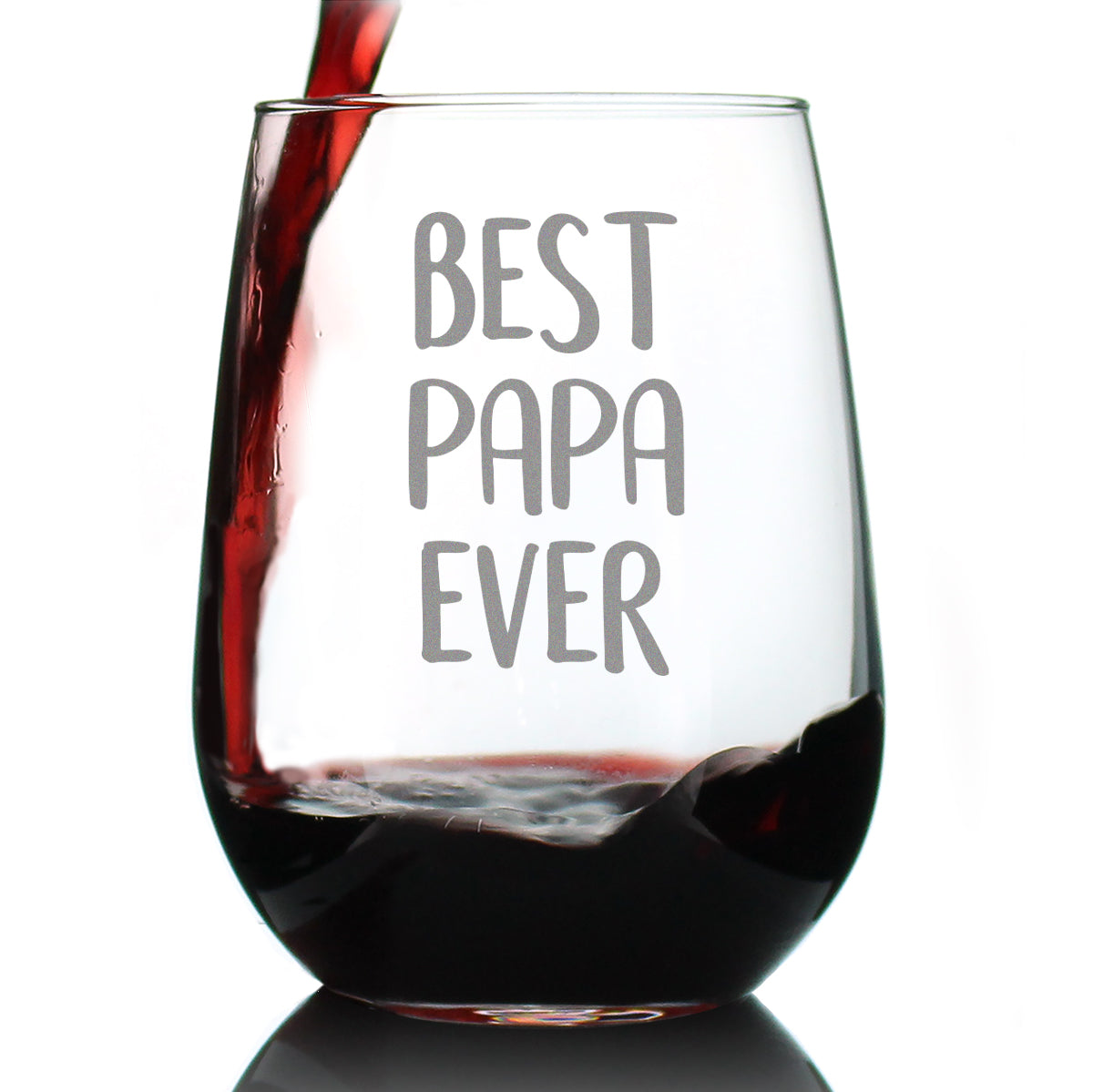 Best Papa Ever Cute Stemless Wine Glass, Large 17 Ounce Size, Etched Sayings, Father's Day or Birthday Gift for Grandpa