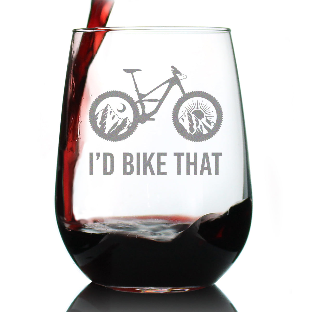 I'd Bike That - Stemless Wine Glass - Bicycle Themed Decor and Gifts for Outdoor Lovers - Large 17 Oz Glasses