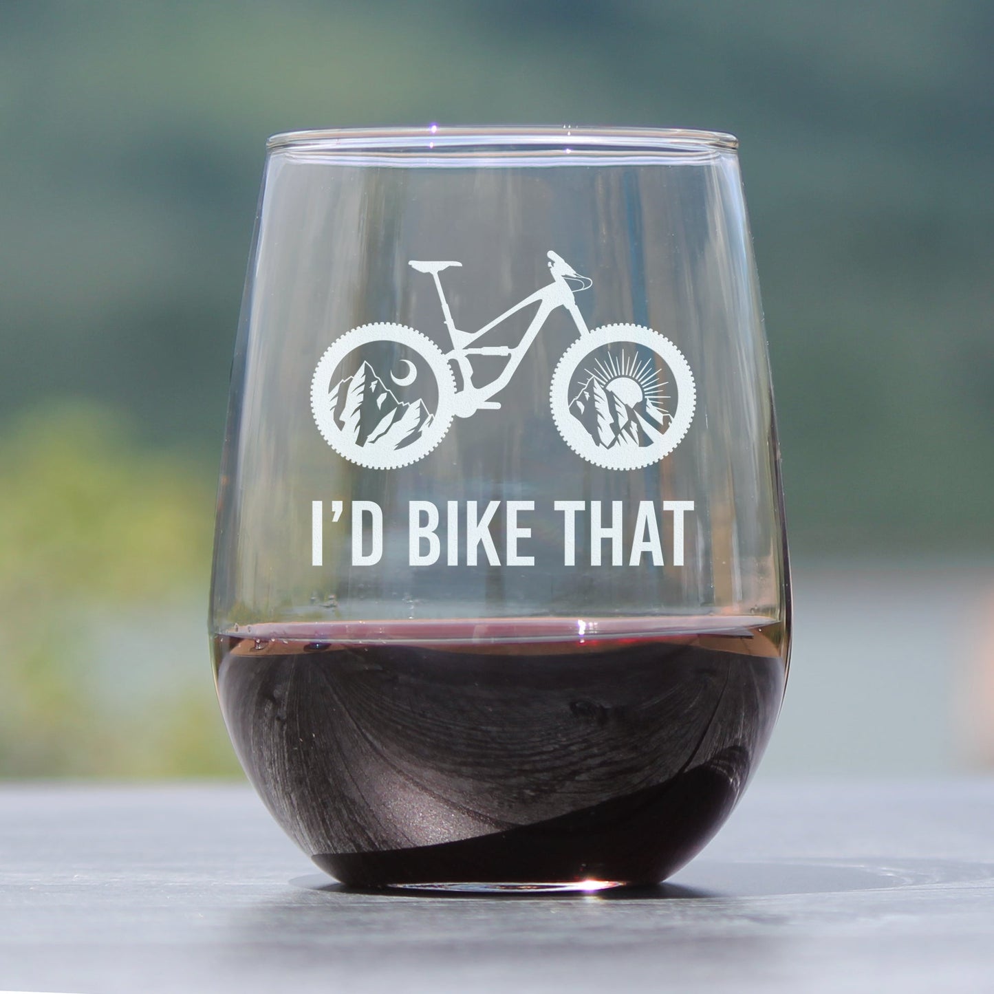 I'd Bike That - Stemless Wine Glass - Bicycle Themed Decor and Gifts for Outdoor Lovers - Large 17 Oz Glasses