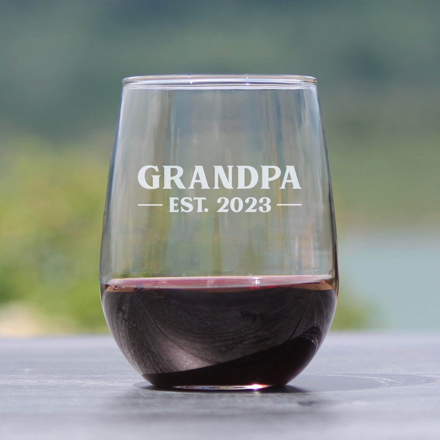 Grandpa Est. 2023 - Bold - 17 Ounce Stemless Wine Glass