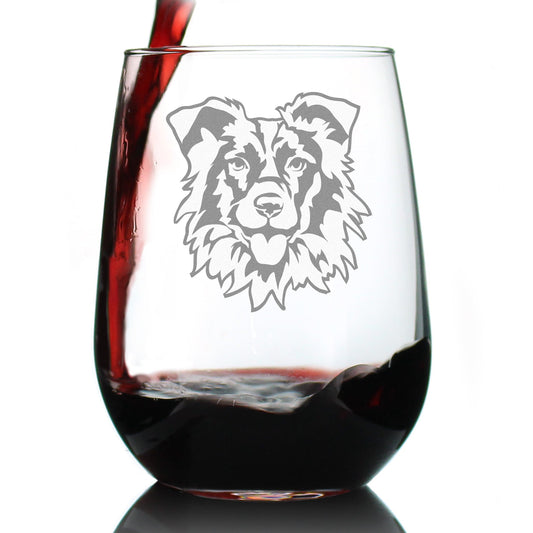 Border Collie Stemless Wine Glass - Cute Dog Themed Décor and Gifts for Moms & Dads of Border Collies - Large 17 Oz