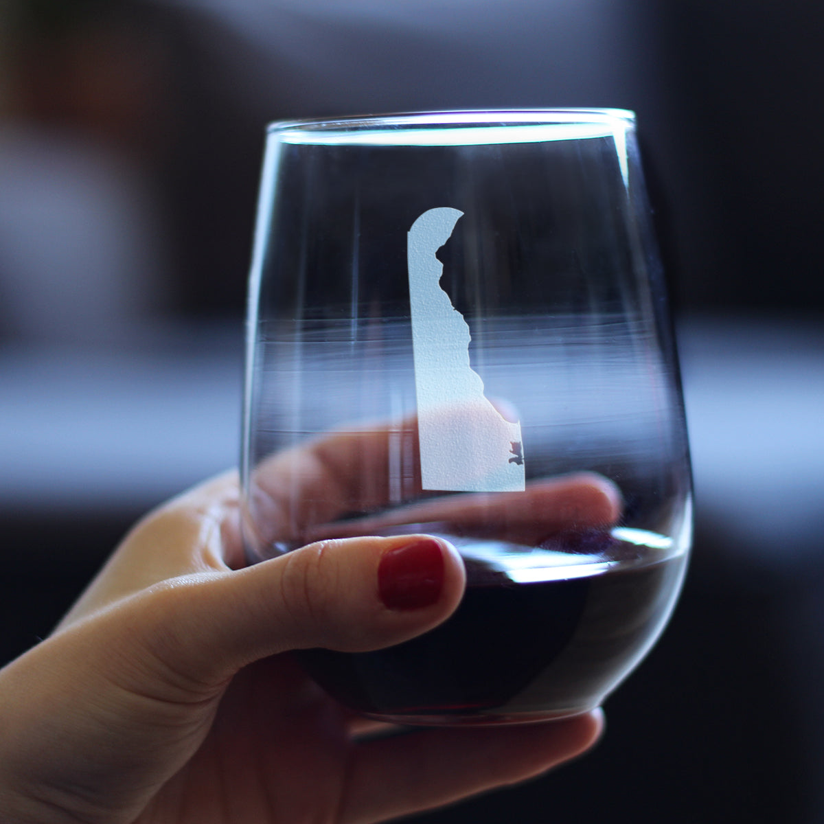 Delaware State Outline Stemless Wine Glass - State Themed Drinking Decor and Gifts for Delawarean Women & Men - Large 17 Oz Glasses