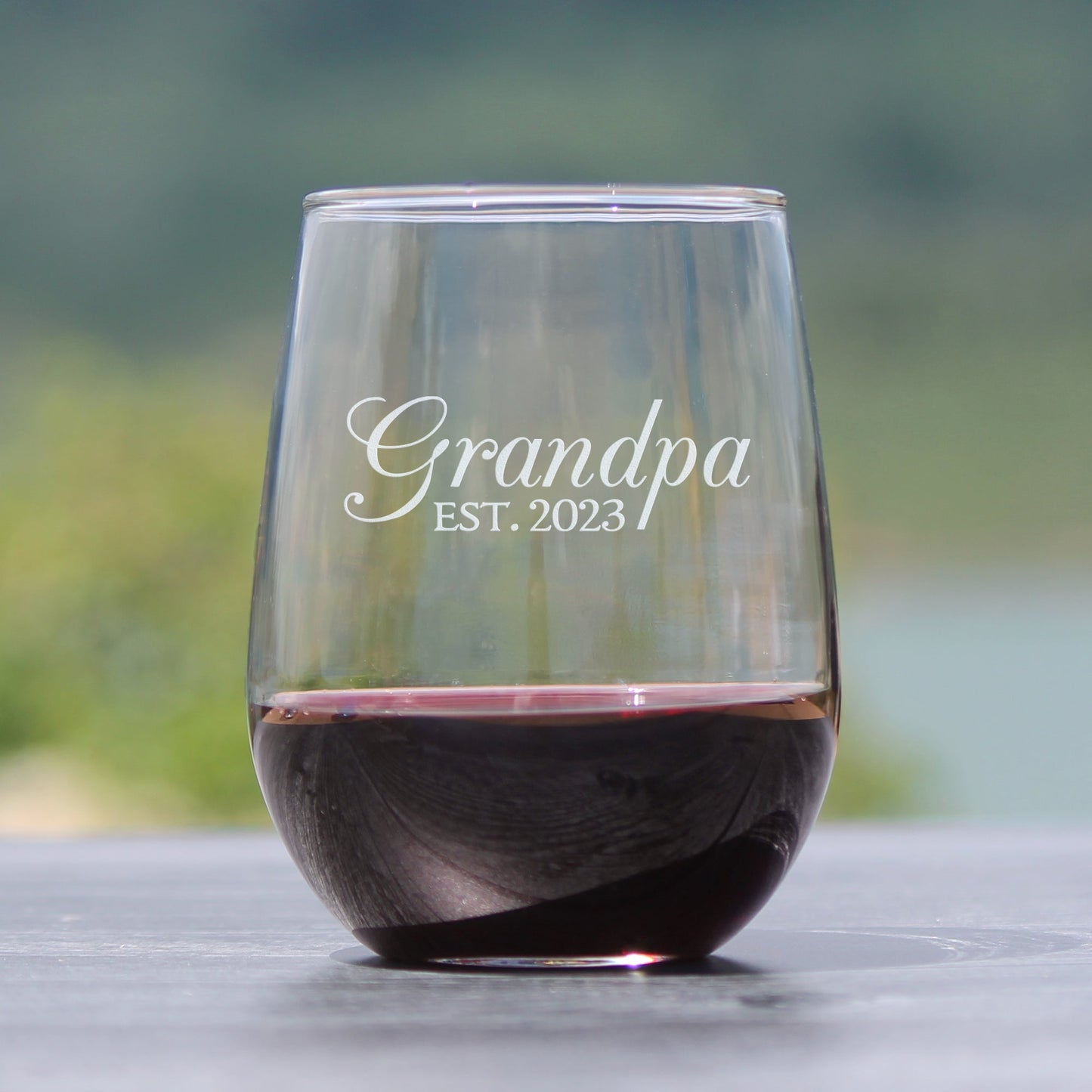 Grandpa Est. 2023 - Decorative - 17 Ounce Stemless Wine Glass