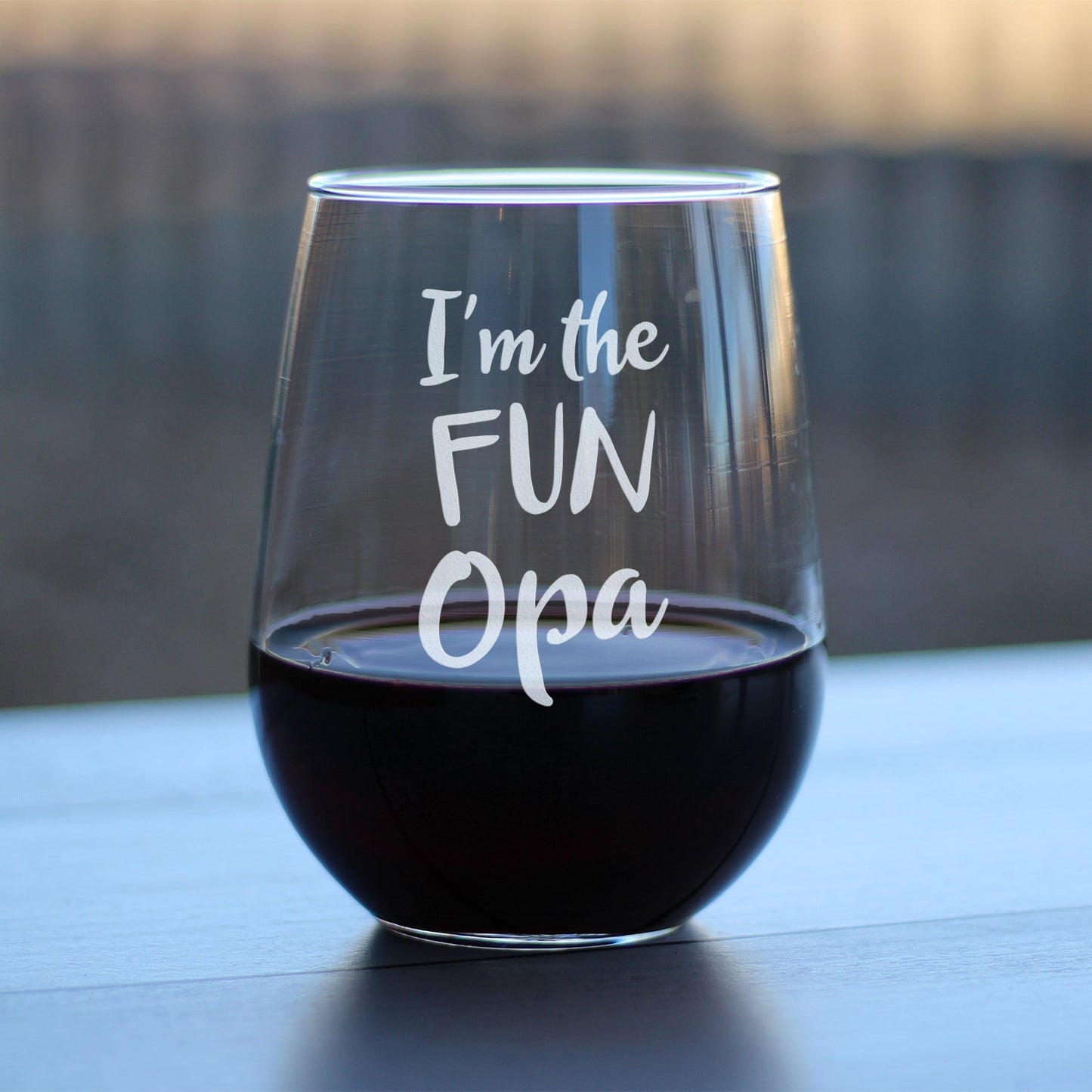 I'm the Fun Opa Cute Funny Stemless Wine Glass, Large 17 Ounce Size, Etched Sayings, Father's Day or Birthday Gift for Grandpa