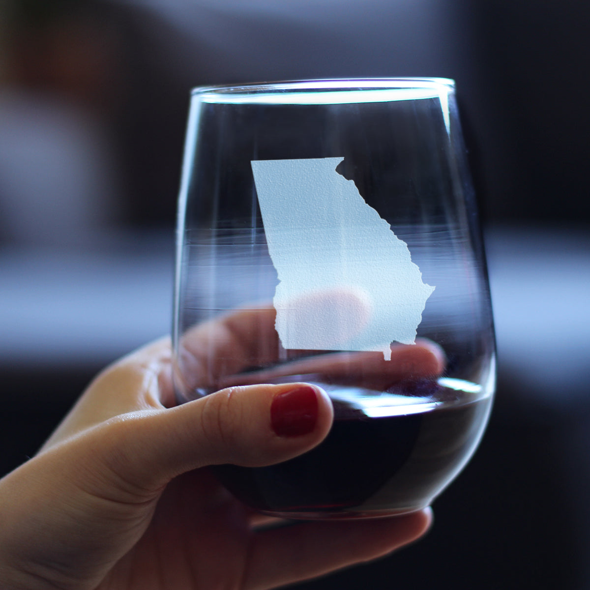 Georgia State Outline Stemless Wine Glass - State Themed Drinking Decor and Gifts for Georgian Women & Men - Large 17 Oz Glasses