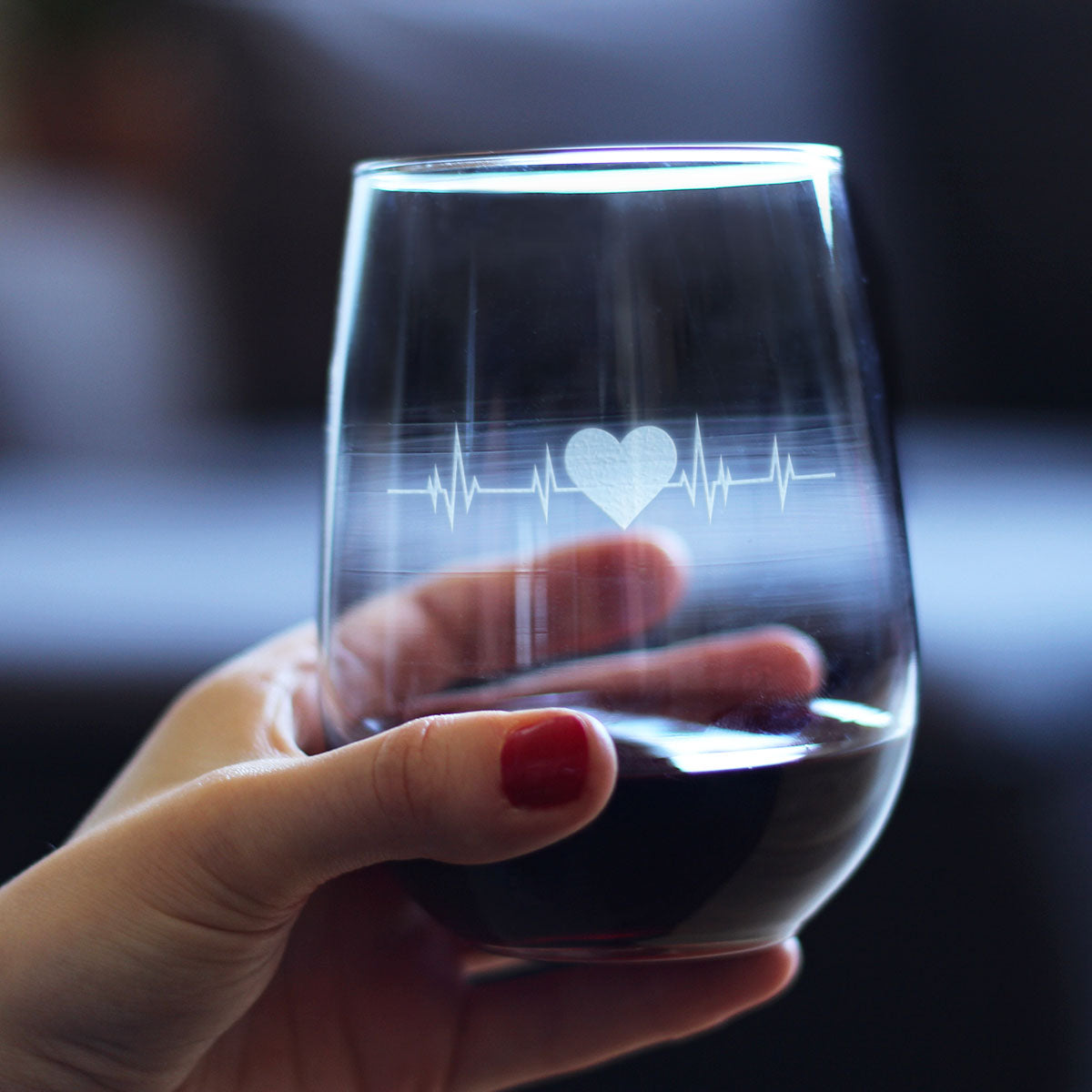 Heartbeat Symbol – Cute Stemless Wine Glass - Nurse, RN, Doctor, Healthcare Themed Gifts for Women and Men - Large 17 oz